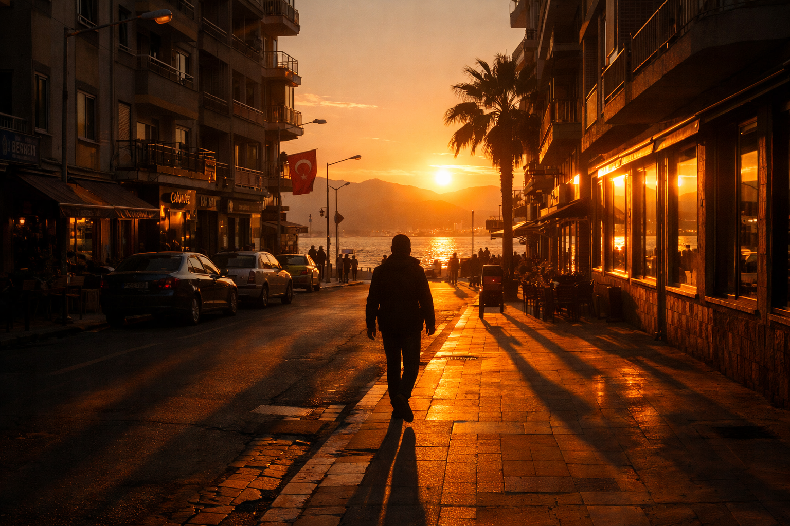 Altin saat isiginda sokak gorunumu