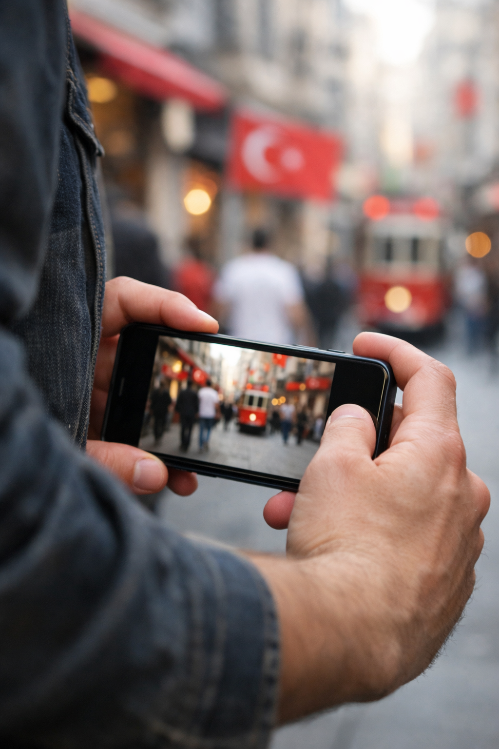 Telefonla sokak fotografi cekerken